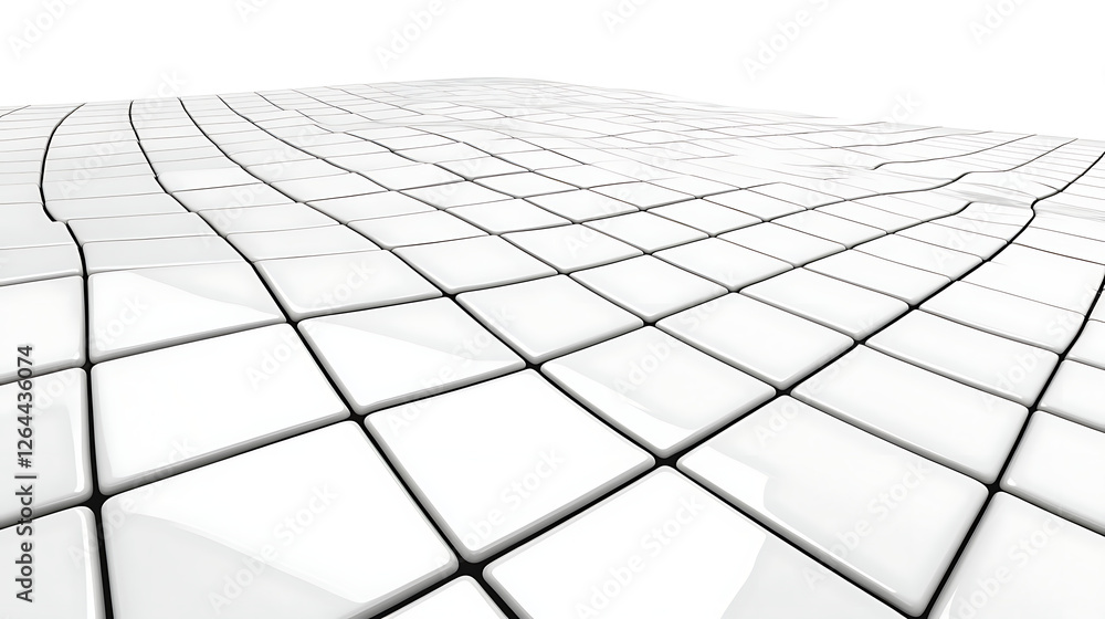 Poster abstract perspective grid of white rounded square tiles on wavy surface elegant futuristic design
