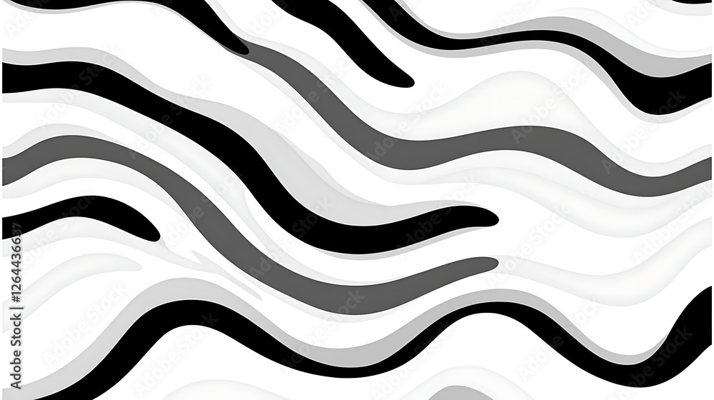 Poster abstract serpentine pattern of black gray and white wavy lines in a visually dynamic composition
