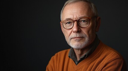 Mature Man Wearing Glasses and an Orange Sweater