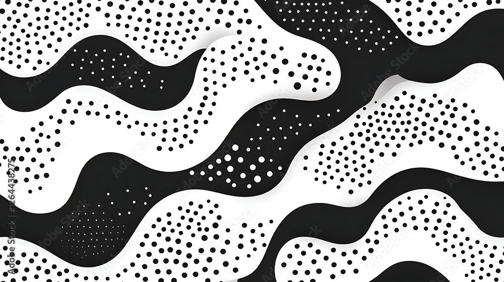 Aufkleber abstract wavy forms with dots on contrasting planes artistic pattern complex design black and white