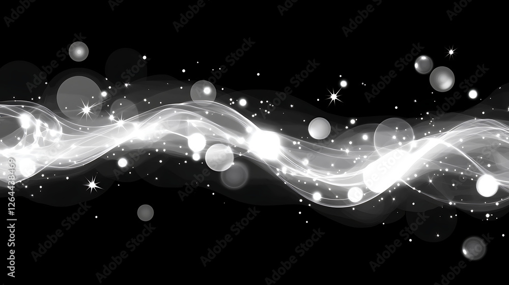 Poster abstract wavy light streak with bokeh effect decorative sparkles overlay design on a dark backdrop