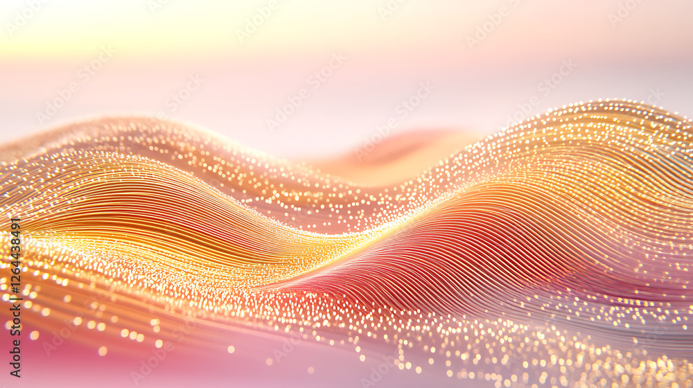 Poster abstract wavy landscape with glowing light particles artistic rendering background