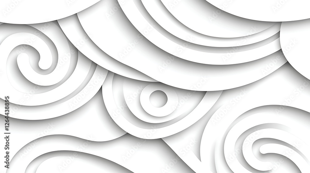 Poster abstract white concentric curves and swirls layered art design concept with subtle shadowing effect