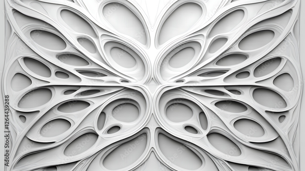 Poster abstract white relief structure with symmetrical organic pattern and delicate hollow forms art