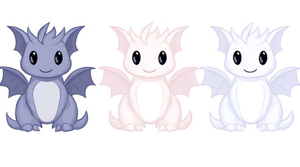 Adorable Baby Dragons in Pastel Shades Fantasy Creatures Cartoon Style Vector Illustration Art