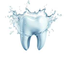 Shiny tooth surrounded by fresh water splash, isolated on white background