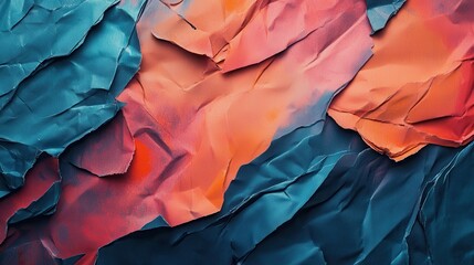 Obraz premium Abstract textured paper, crumpled, blue-orange, background design