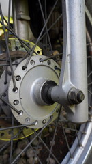 Close-up of a Motorcycle Tire with Brand and Model Engraving