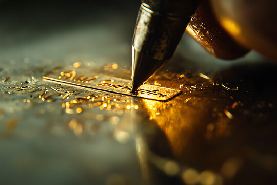 Engraving custom nameplate with precision and care, showcasing craftsmanship