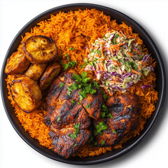 Nigerian Jollof Rice with Grilled Chicken and Plantains