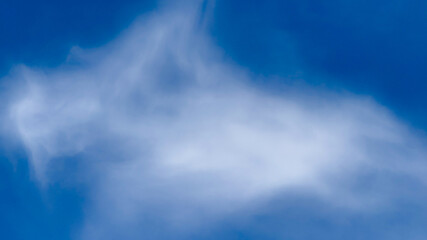 Obraz premium Fluffy white cloud resembling a horse against a vibrant blue sky, dream interpretation, nature wonder, imaginative cloud shapes, peaceful serene backdrop