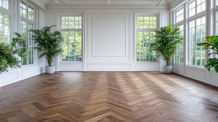 Obraz premium large office white wall head office Elegant Office Space with Large Windows and Greenery