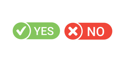 Green check mark and red cross mark icon. Realistic right and wrong button. Confirm and cancel icon. Accept and reject. UI click button. Vector illustration