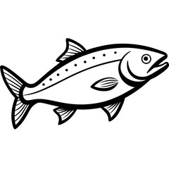 Cute Silhouette Salmon Line Art Black Vector Carton Illustration
