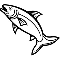 Cute Silhouette Salmon Line Art Black Vector Carton Illustration