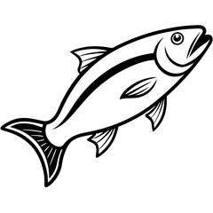 Cute Silhouette Salmon Line Art Black Vector Carton Illustration