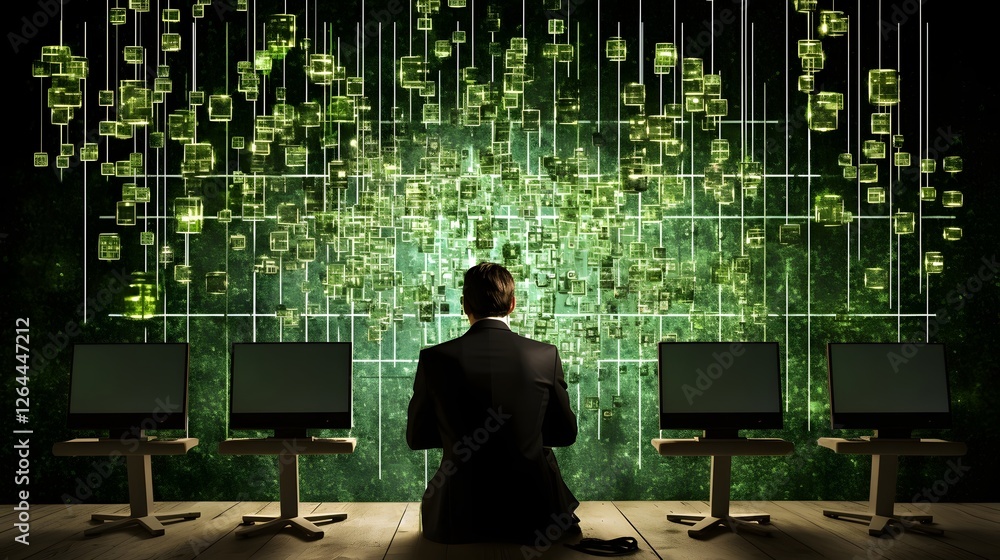 Poster hacker confronting cybersecurity barriers and defenses in a digital of digital security and protecti