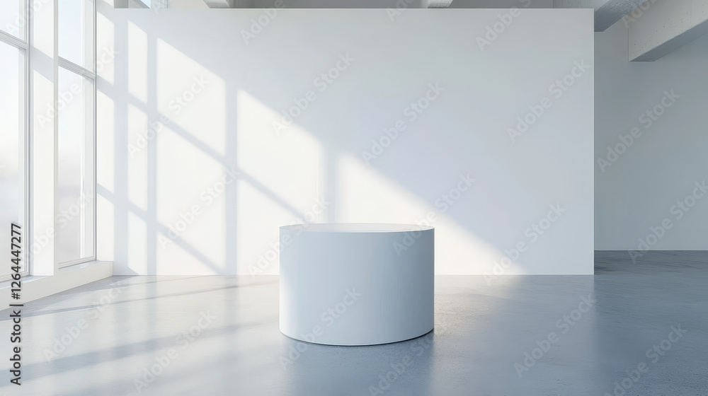 Poster 3d white product display podium platform in studio. abstract minimal scene with wall and light in ro