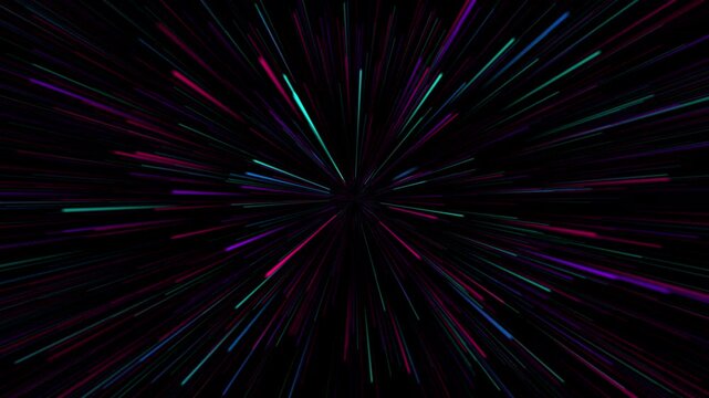 Infinite futuristic background with vibrant and wonder lights. Metaverse concept. Neon line zoom meteor space ping green blue theme