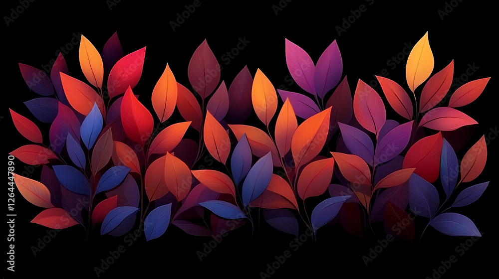 Aufkleber autumnal foliage array with colorful leaves composition set against a dark striking background