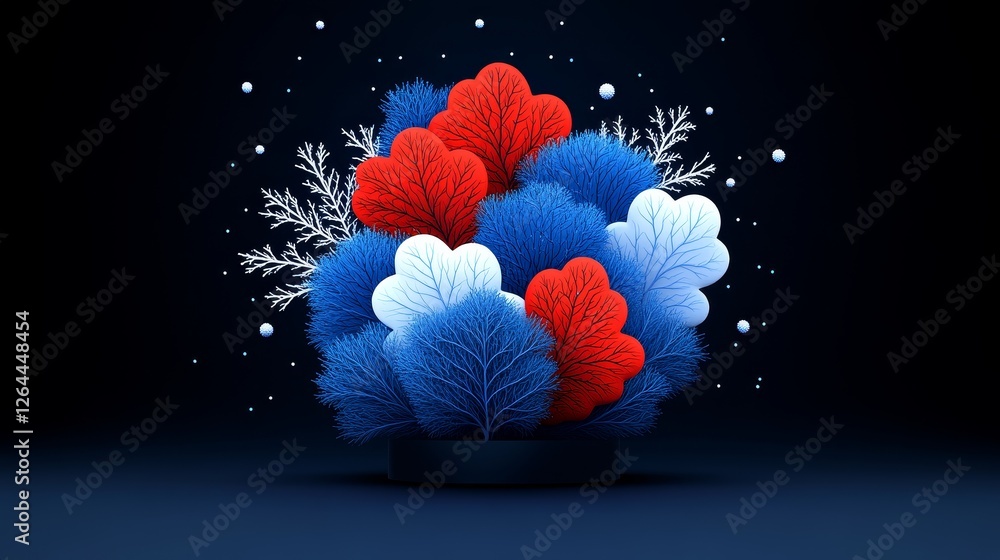 Aufkleber abstract red blue white 3d render exploding colorful fluffy puffy clouds digital art background