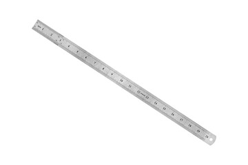 Long metal steel 20 inch ruler is isolated on transparent background.