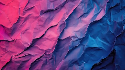Obraz premium Crinkled paper texture, vibrant pink blue gradient, abstract background, design element