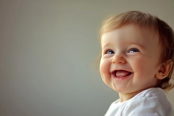 Baby smiling while sitting on a chair enjoying joyful moments in a bright room