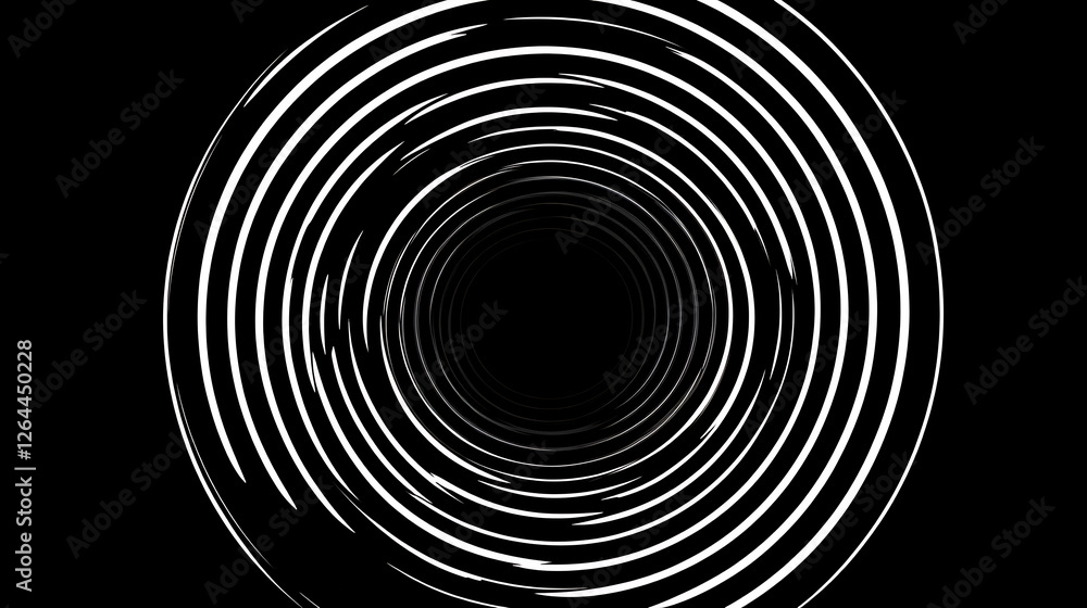 Poster black and white hypnotic vortex illusion with circular swirls design element for abstract art
