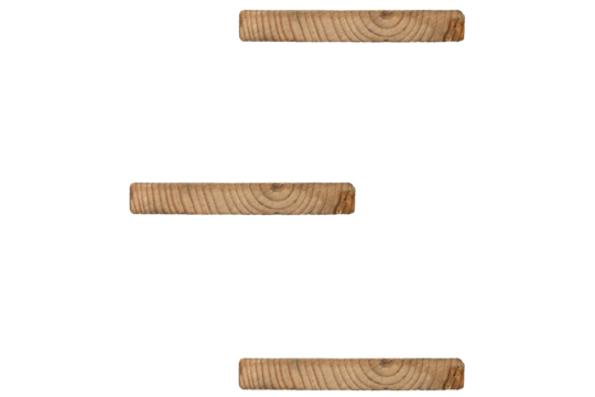 Three empty simple small minimalist wooden shelves is isolated with copy space.Shelves made of natural wood with visible grain patterns.