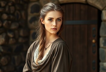Fototapeta premium Rustic medieval portrait of a female model