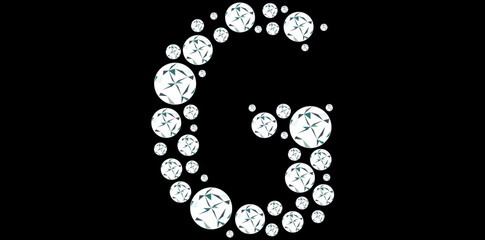 Silver Rhinestone Diamonds Alphabet Letter G Luxury Text Design Vector Illustration.	