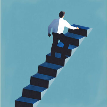 bussiness man climbing a futiristic lader 35mm photo