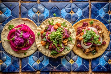 Gourmet Artisan Tacos on Hand-Painted Talavera Tiles