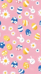 Eggs background bunnies daisies.