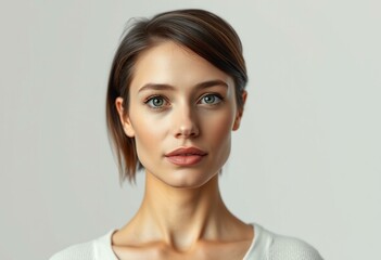 Photorealistic natural light portrait of a woman with masculine features