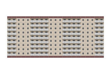 Prefabricated nine-storey panel apartment building, lined with beige tiles is isolated. The house...