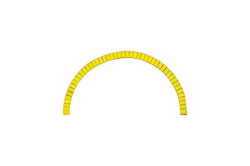 Arch transom lined with yellow glazed ceramic tiles is isolated on white background.