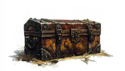 Aged treasure chest on a sandy ground; fantasy style