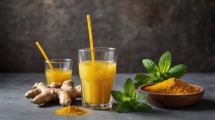 Fototapeta premium Refreshing Ginger and Turmeric Drink with Mint