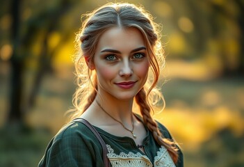 Naklejka premium Photorealistic medieval portrait of a female person
