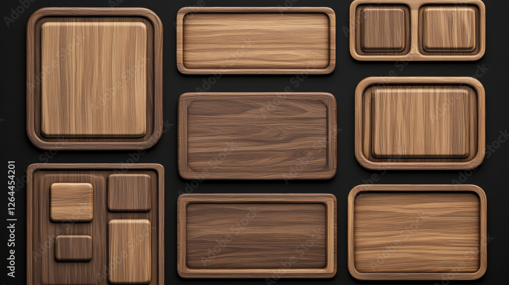 Poster realistic set of bamboo wood and paper boards isolated on black background. vector illustration of s