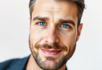 Fototapeta premium Portrait of a man with a strong facial structure and piercing eyes