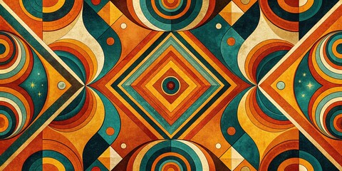 Naklejka premium 70s Retro Abstract Background: Groovy Geometric Patterns & Vibrant Colors