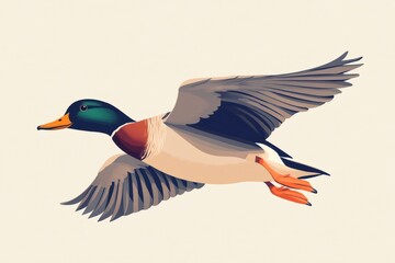 Obraz premium Mallard duck flying with spread wings over white background
