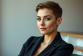 Photorealistic portrait of a woman with masculine features