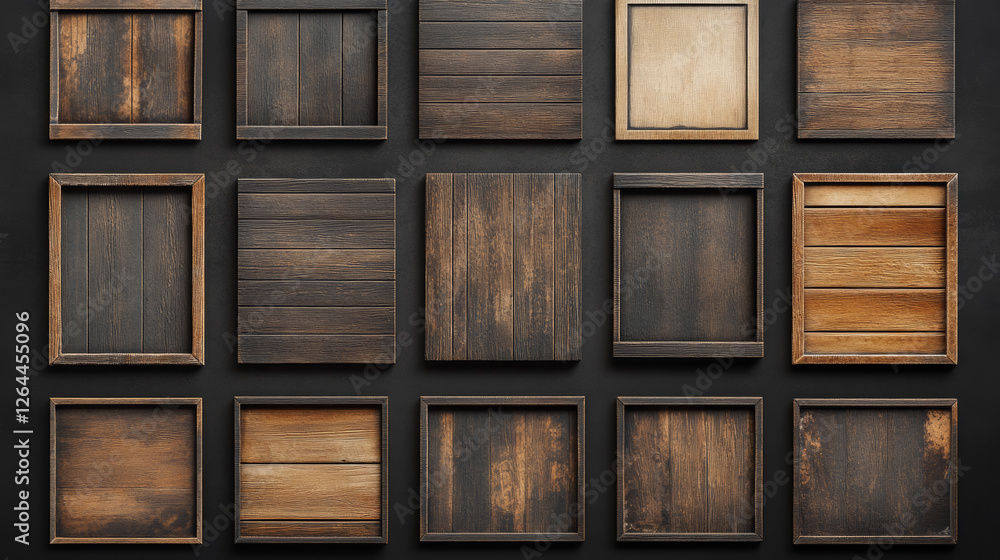 Poster realistic set of bamboo wood and paper boards isolated on black background. vector illustration of s