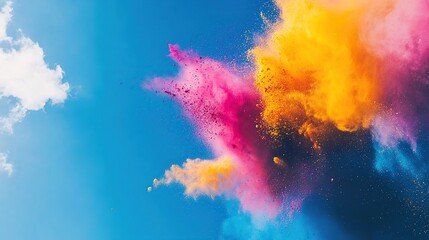 Colorful powder explosion, outdoor, sunny sky, celebration, festive background