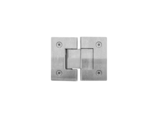 A pair of smooth modern metal closed hinges is isolated.