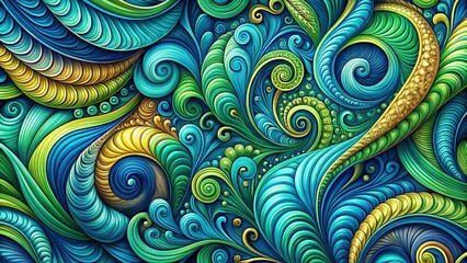 Abstract Swirling Blue Green Texture: Organic Wave Pattern Background